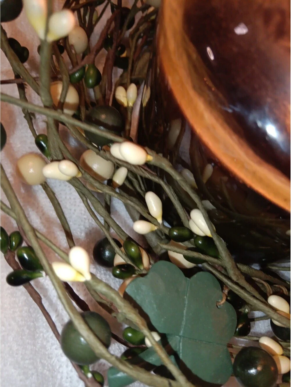 Rustic Country Style Black & Cream Berry Pillar Candle Wreaths (2pc) Shamrock